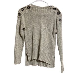 Alya Oatmeal Knit Sweater large buttons Short front Long Back Split Hem Size S